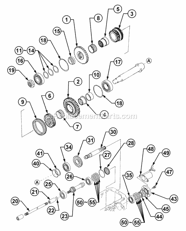 Transmission - P.T.O. Shaft Diagram and Parts List for 54A-458D100, 590-603-100 Cub Cadet Lawn Tractor